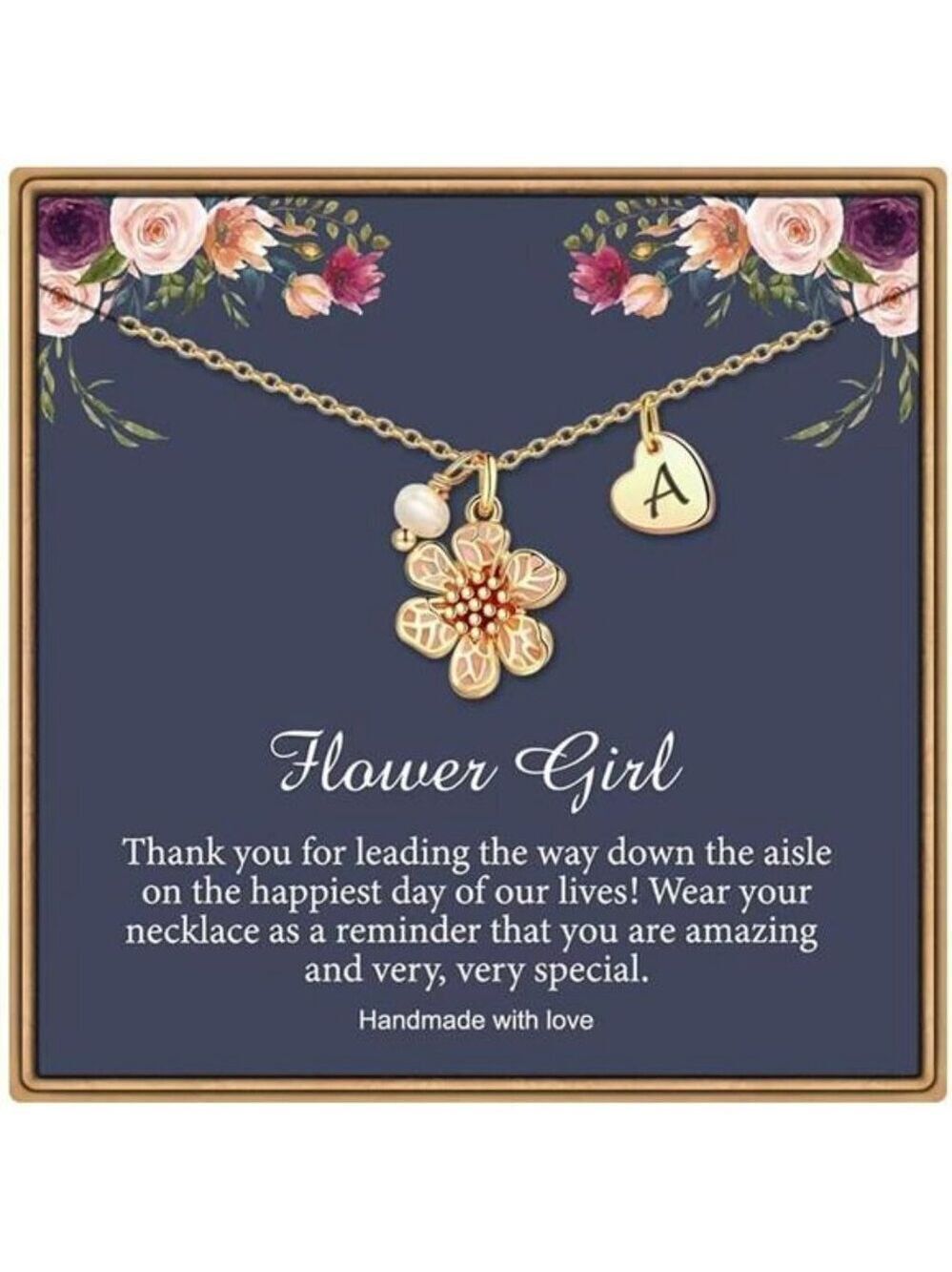 Gold Heart Initial Necklace for Girls 14K Gold Plated Wedding Flower Girl Gift